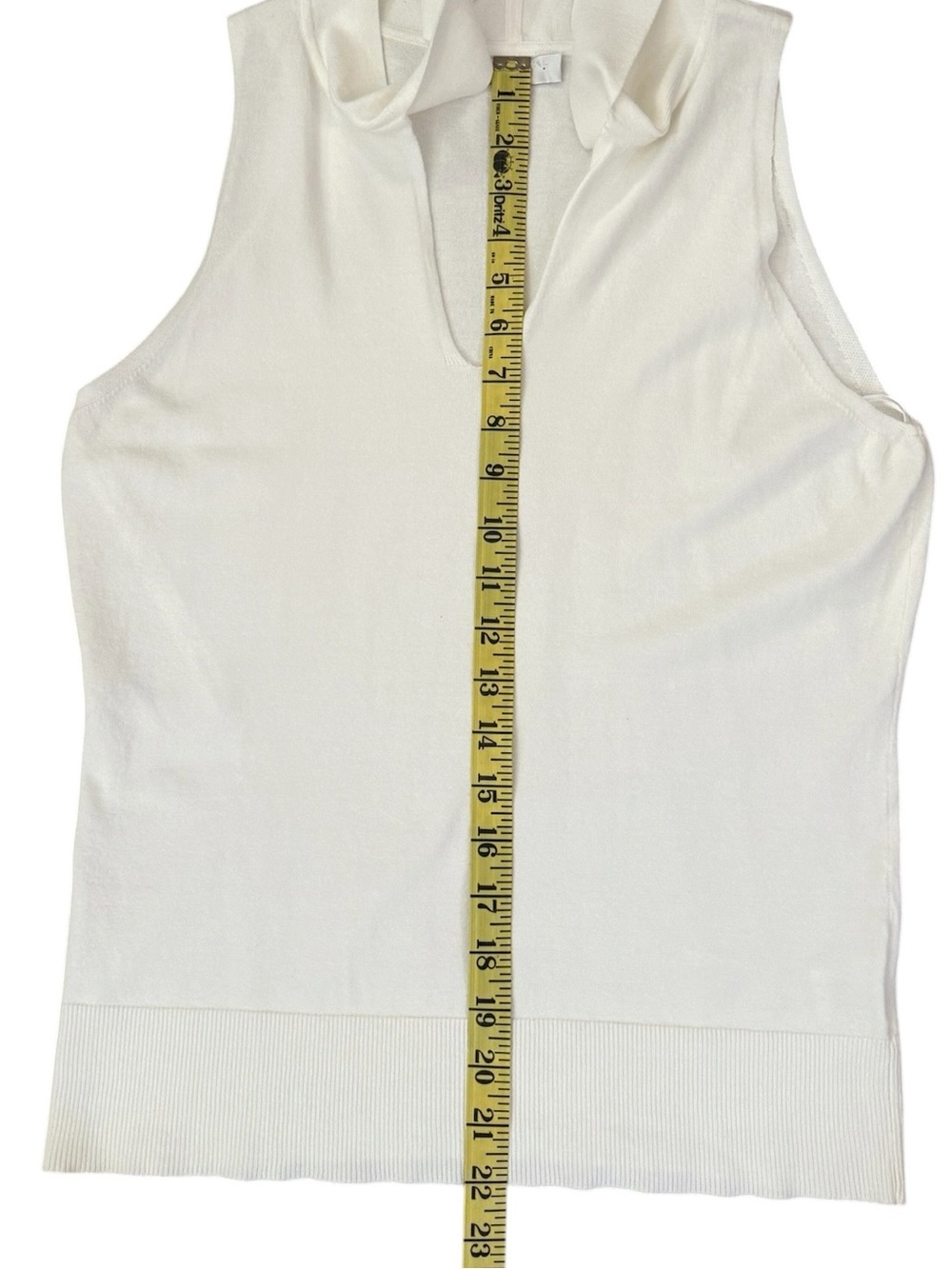 Milly Tie Neck Sleeveless Sweater Large Cream Ivory Knit Shell Top - Picture 11 of 13